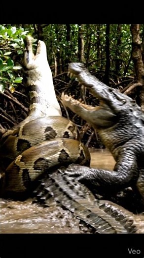 #Python vs Crocodile River Encounter | Wild Animal Survival Moment#shorts