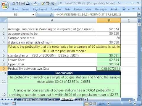 Excel Statistics 77: Probabilities for Sampling Distribution Of Sample Mean