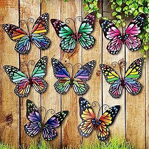 Jetec 8 Pcs Metal Butterfly Wall Decor 6.5 Inch Outdoor Butterflies Wall Art Sculpture 3D Butterfly Hanging Decoration for Spring Outside Fence Garden Yard Home Patio Balcony(Cute Style)