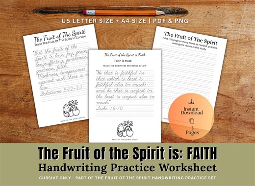The Fruit of the Spirit is FAITH - Cursive Tracing Handwriting Practice | Bible Verse Copywork PDF - Etsy