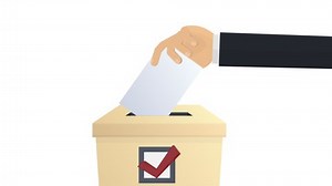 Voting in elections. Animation of lowering the ballot into the ballot box, alpha channel. Cartoon