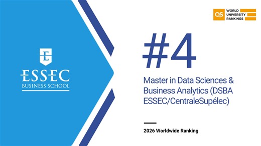 🏆 ESSEC’s GAISC program ranked #1 in the world in the latest QS Business Masters 2026 ranking! We are thrilled to announce that ESSEC’s Supply Chain Management Master’s program, Mastère Spécialisé® Gestion Achats Internationaux & Supply Chain (GAISC), has claimed the top spot worldwide in the QS Business Masters 2026 ranking. And that’s not all. Three additional masters programs are ranked amongst the top 5 programs in their respective categories : • In Marketing – 2nd place for the Master in M