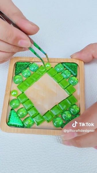 DIY Emerald Green Mosaic Bamboo Coasters