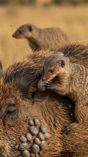 Savannah Spa | Mongoose Cleans Ticks off a Warthog #bnature #animals #wildlifedocumentary #animation