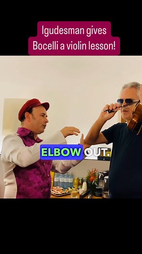 4.6K views · 173 reactions | @andreabocelliofficial clearly needed a violin lesson ;) Fun memory free m hanging out backstage during a tv appearance, with @jennifergheorghita assisting the lesson :) #andreabocelli #bocelli #igudesman #alekseyigudesman #violinlesson #singer #violinist | Aleksey Igudesman | Facebook