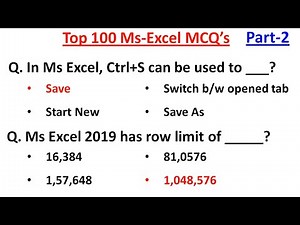 Top 100 MS Excel MCQ | Ms Office Mcq's | Ms Excel mcq Questions and Answer | Microsoft Office