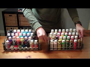 Transforming rack to storage box for 2oz acrylic paints using geared hinges