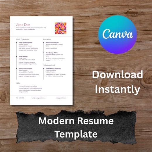 Modern Canva Resume Template One Page Professional Resume Editable Clean Creative Resume for Job Applications Instant Download - Etsy