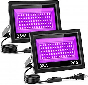 2 Pack 50W LED Black Light, Blacklight Flood Light for Glow Party IP66 Waterproof, Outdoor Black Lights with Switch&Plug for Halloween, Glow in The Dark, Neon Party, Fluorescent Poster, Birthday