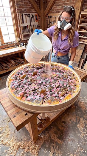 Luxury Stone & Petal Resin Coffee Table! 🪵🌸