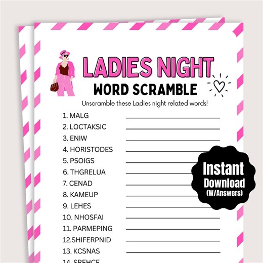 Ladies Night Word Scramble Game, Fun Ladies Night Game, Printable Girls Night Party Game, Girls Night Out Game, Galentines Games - Etsy