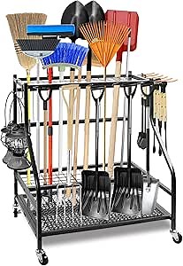 Garden Tool Organizer for Garage,Tool Organizers and Storage，Garden Tool Rack,Yard Tool Storage,Garden Tool Stand,Up to 58 Long-Handled Tools,4 multi-direction wheels lockable (28.4 inch)