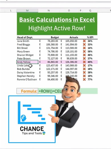 How to Highlight Active Row in Excel (Less Than 60 Seconds) Welcome to another Excel video short! In less than 60 seconds, I will show you how to highlight the active row automatically with conditional formatting and a little visual basic magic! Stay tuned to learn this quick and handy trick to make your Excel workflow more efficient. Watch now and become an Excel pro in no time! Perfect for project management officers (PMOs) looking to streamline their users workflow. #excel #excelshort #produc