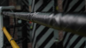 Ropes in the boxing ring. Close-up of a corner of a boxing ring. Sports boxing equipment.