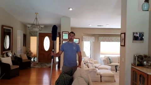 Blue Extension Rod Ceiling Duster with 18-20 feet Reach 3-Stage Aluminum Telescoping Pole - Cathedral, Cobweb, Microfiber, Ceilings Fan Duster Includes 2 Hand Dusting Kit