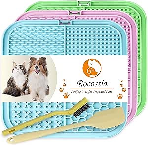 Licking Mat for Dogs and Cats 3 Pack with Suction Cups, Dog Peanut Butter Lick Pads for Boredom Reducer, Slow Feeder Dog Cat Bowls for Bathing, Grooming and Training