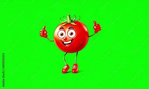 3D cartoon animation of dancing tomatoes on green screen