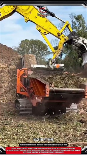 Tracked Shredder Machine Processing 500 kg Biomass During Recycling Work