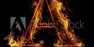 A letter A is made out of fire. The letter is surrounded by flames and he is glowing