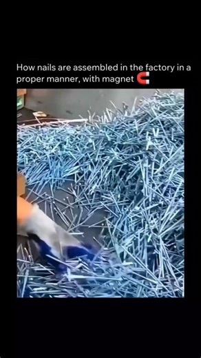 roboworks🤖 on Instagram: "In a modern factory, the assembly and packaging of nails rely on a clever process of magnetic alignment to ensure they lay perfectly flat and compact in their boxes. After the nails are formed from steel wire and polished, they are fed into a weighing system that measures the exact quantity required. From there, they drop through a specialized magnetic orientor (or "paralleling magnet"). This device uses two powerful electromagnetic plates—one on each side of the filli