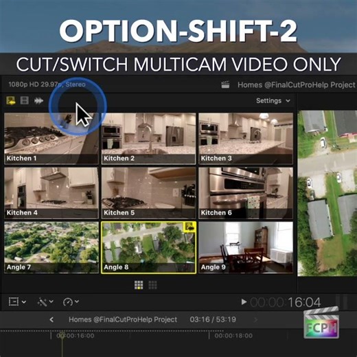 Final Cut Pro Shortcut | Option-Shift-2 | Cut or Switch Multicam Video Only