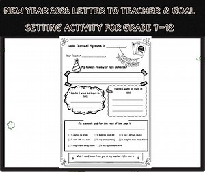 New Year 2026 Letter to Teacher & Goal Setting Activity For Grade 7-12
