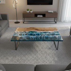 Handmade Ocean Wave Epoxy Resin Table: Custom Coastal Decor - Etsy