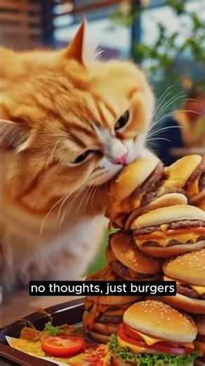 Hungry Fat Cat Devours Giant Hamburger – Most Satisfying Cat Video Ever 🐱🍔