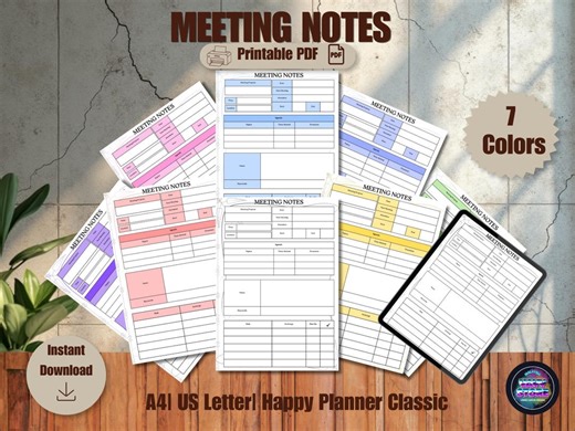 Meeting Notes Template | Agenda, Minutes, Task Tracker (PDF Download) - Etsy