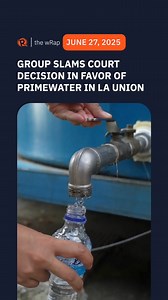 A consumer network in La Union expresses dismay over a court ruling granting the Villar-owned PrimeWater a protection order. Full story: https://www.rappler.com/philippines/luzon/la-union-water-people-network-reaction-court-protection-order-primewater/ | Rappler