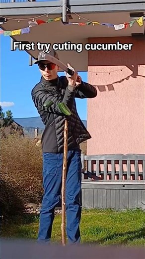 First try cuting cucumber, & it went well #katanaskills #katanashorts