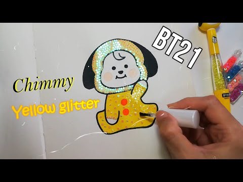 Drawing glittery Chimmy using yellow sequins