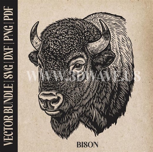 Bison Head Vector Art: Laser Cut Files for Cricut, Glowforge SVG | Digital Products - Etsy