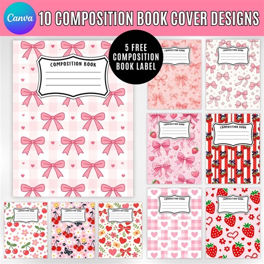Composition Notebook Covers Bundle, Canva Editable Back to School Template, Printable Notebook Covers With Labels, Digital Download - Etsy