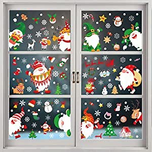 Christmas Window Clings for Glass Windows Double Sided, 9 Sheets Christmas Gnome Stickers Holiday Decorations, Winter Xmas Decals for Kids/Toddlers/Party/Home