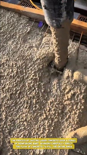 Liquid Concrete Casting Process on Iron Rebar for Floor Construction- Good tools and machinery