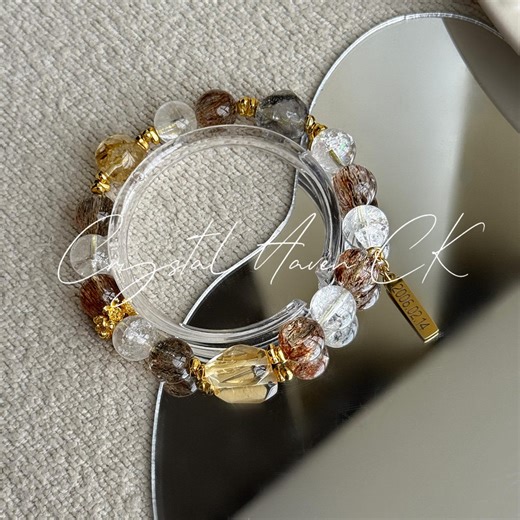 Black Gold Super Seven Crystal Bracelet | Herkimer Diamond, Engraved Pendant - Etsy