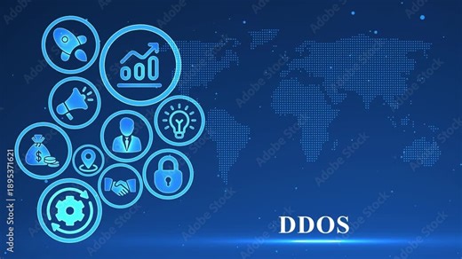 D Do S Cyber Attack Concept with World Map and Icons on a Blue Digital Background ddos cybersecurity