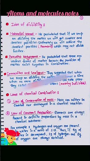 class 9th chapter 3 science atoms and molecules notes #education #youtubeshorts #shorts #pw