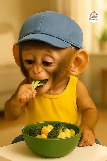 little monkey eating broccoli 🥦