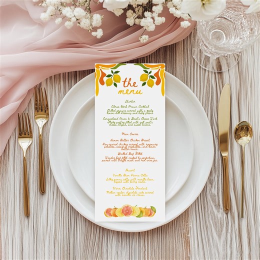 Bridal Shower Menu Card, Main Squeeze Menu Template, Colorful Menu Card, Citrus Menu Card, Green Orange Pink Menu Card(bs4) - Etsy
