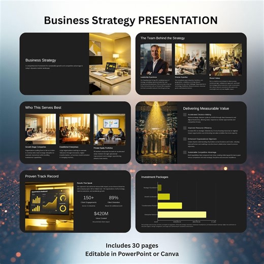 Business Strategie Präsentation Canva Vorlage | Beratung auf einem Verkaufspitch | Unternehmensprofil Folien | Kapitalanleger & Wachstumsplan - Etsy.de