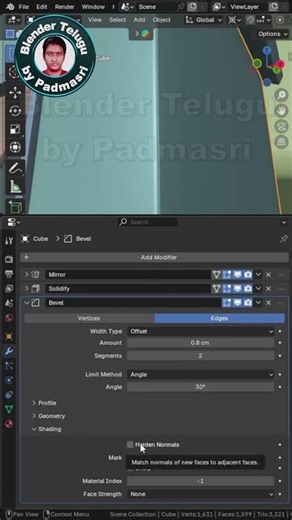 Bevel Harden Normals | Blender Telugu by Padmasri