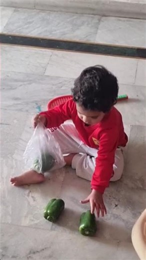 “Baby Packing Vegetables Like a Pro 😂🥬”