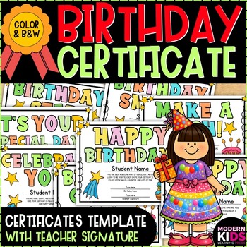 Happy Birthday Certificate - Print & Editable Teacher Signature Classroom Awards