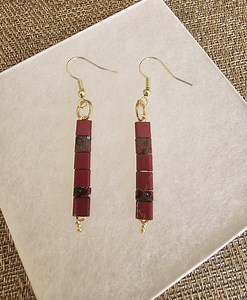 Tila Bead Earrings, Maroon, Gold Plated Earring Hooks - Etsy
