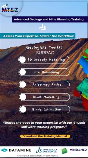 Enhance your skills in the leading mining tools: Datamine •Surpac •Whittle •Minesched #softwaretrainingMTSZ #Minetechservices #skillsalert #mineprofessionals⛏️📐👷