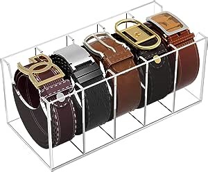 NIUBEE Belt Organizer, Acrylic Belt Storage Holder for The Closet, 5 Compartments Display Case for Tie and Bow Tie