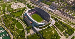 Stadium Soldier Field in Chicago. Aerial view on the structure in the green park