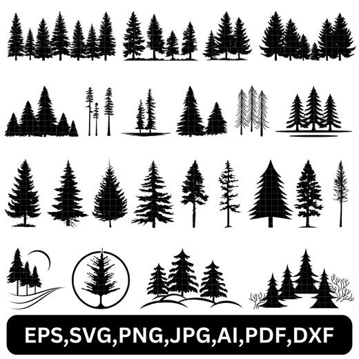 Pine Tree Silhouette Svg, Forest Tree Svg, Evergreen Trees Png, Pine Tree Svg, Fir Tree Svg, Palm Tree Svg, Landscape Svg, Tree Line Svg - Etsy